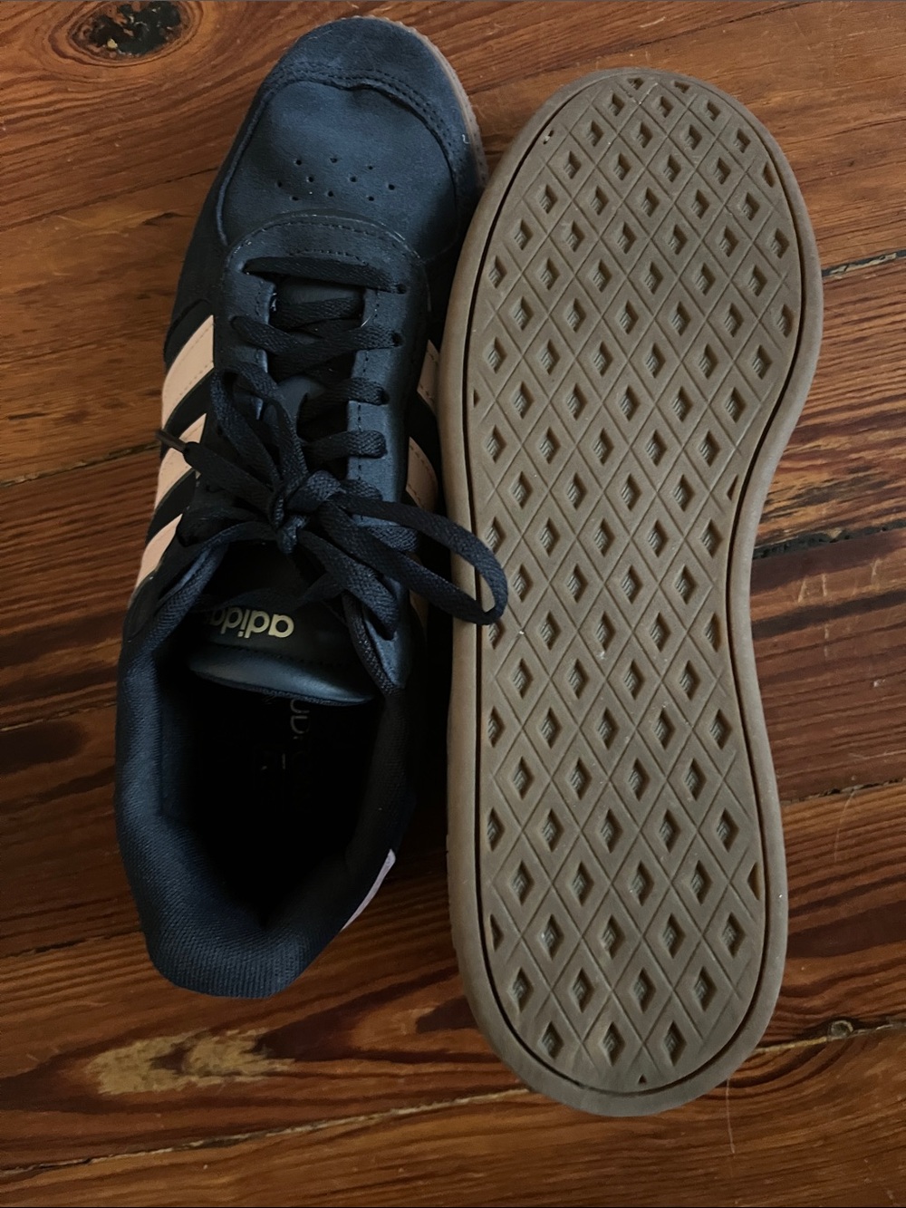 adidas Women's Navy Blue Sneakers with Pink Stripes - Picture 7 of 7